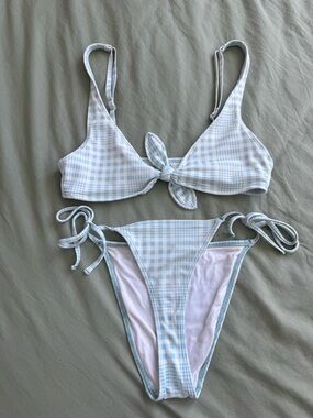 Urban Outfitters Light Blue Gingham Tie-Front Bikini